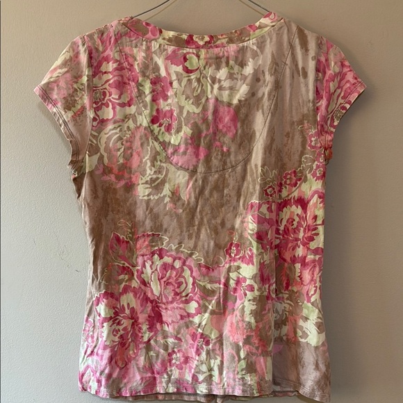 AAxcess Pink and Tan Ruched Floral short sleeve Blouse Size M - Picture 3 of 3